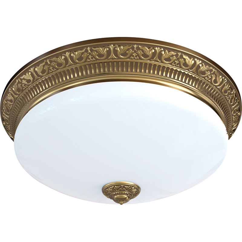 Fluellen Glass LED Semi Flush Mount, Antique Brass
