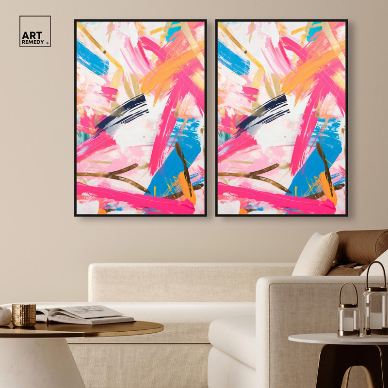 Exuberant Language Canvas Print Modern Abstract Art Set by Art Remedy, Black Frame, 10 x 15, H 37 po x l 25 po