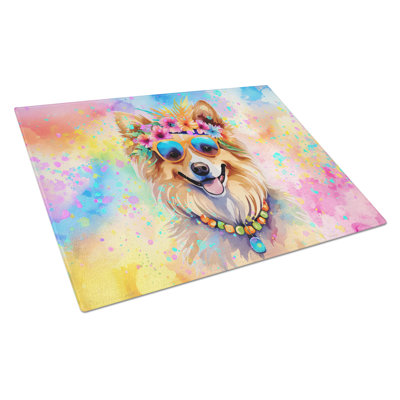 Pomeranian Hippie Dawg Glass Cutting Board Large