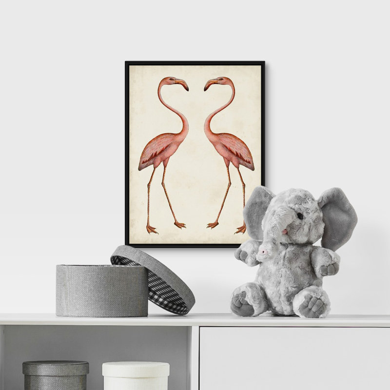 « flamant roses kids », art encadré, H 36 po x l 12 po x P 1,2 po, Cadre pour toile flottant noir
