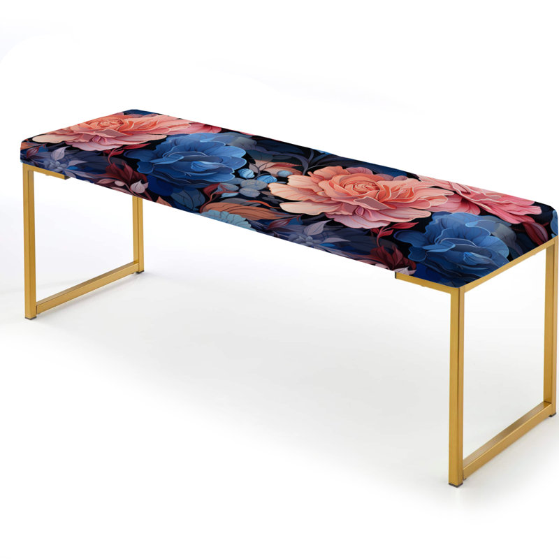 Azure Blue And Pink Twilight Tropical Pattern - Tropical Upholstered Gold Bench