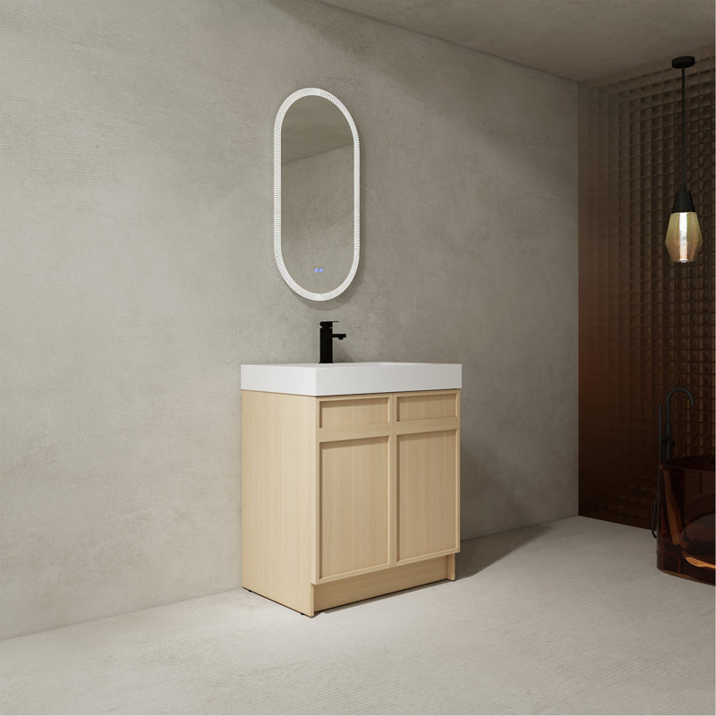 Freestanding Bathroom Vanity with White Sink & 2 Soft-Close Cabinet Doors, 30"