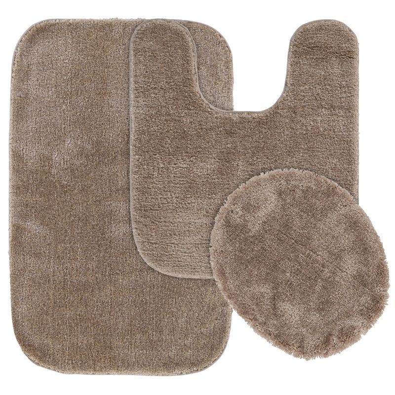 Ensemble de 3 tapis de salle de bain lavables en nylon Burford Taupe, Brun clair