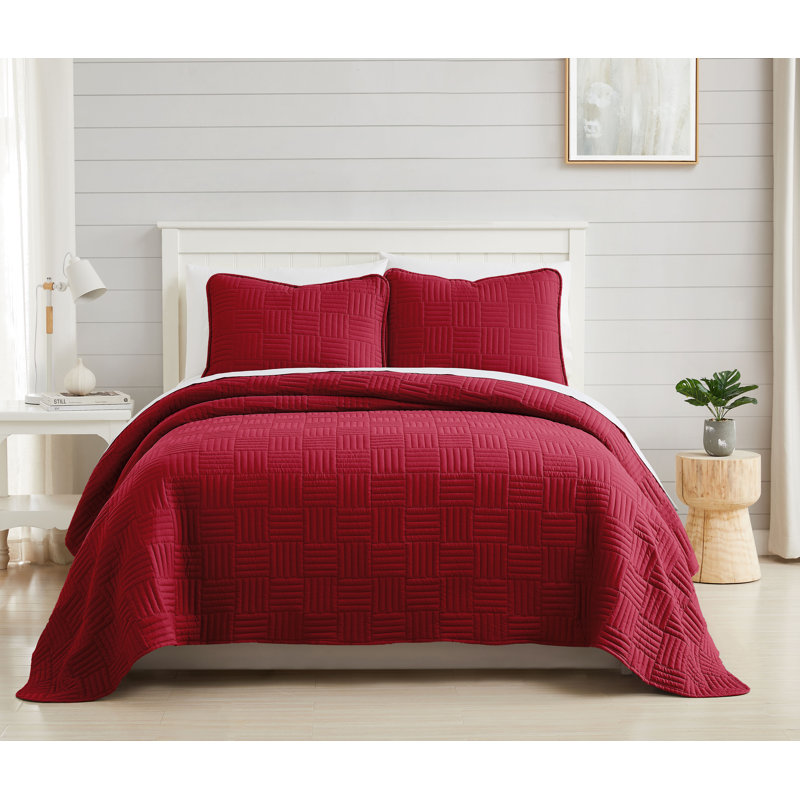 Grid Quilted Oversized lightweight Prewash Microfiber Quilt Set, Twin Quilt + 1 Standard Sham, White