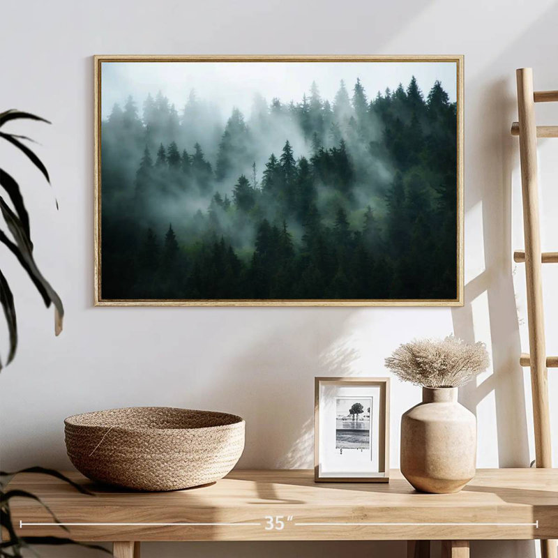 Forêt de sapins brumeux, Cadre flottant en bois naturel, 19 po x 13 po
