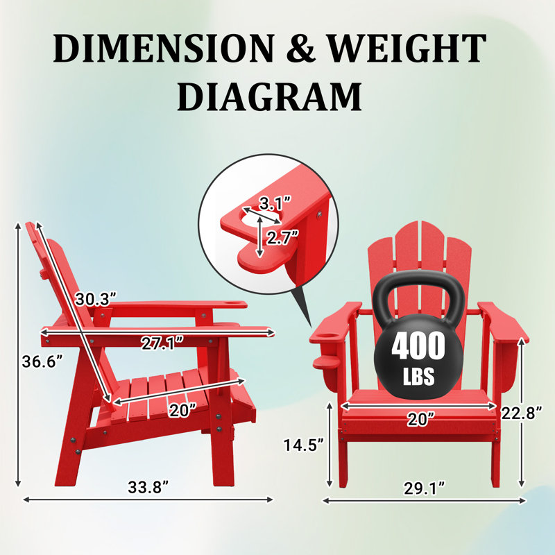 Ensemble de 2 chaises Adirondack en plastique PEHD résistant aux intempéries Devito (ensemble de 2), Rouge, Ensemble de 2