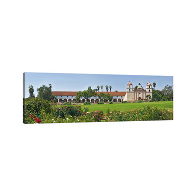 Garden In Front Of A Mission, Mission Santa Barbara, Santa Barbara - Wrapped Canvas Panoramic Print