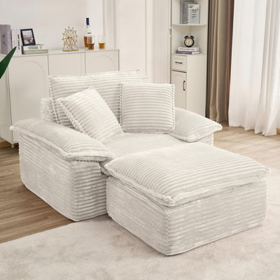 Chaise longue en velours côtelé avec repose-pieds Compression, aucun assemblage requis