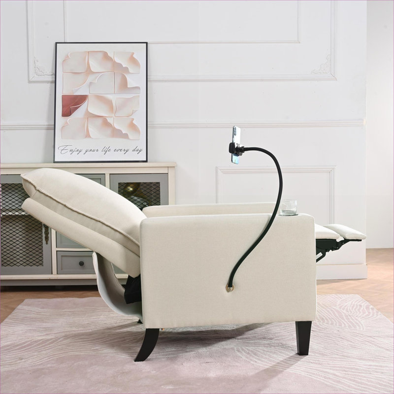 Pour le salon et la chambre à coucher, fauteuil inclinable moderne réglable en tissu avec supports pratiques, beige