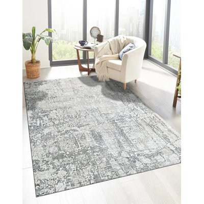 Tapis gris en laine noué à la main Adelena