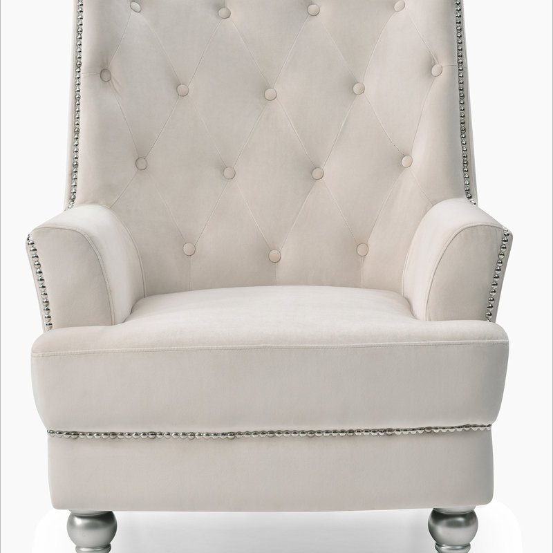 Charmant fauteuil traditionnel à accoudoirs ronds, Ivoire ivoire