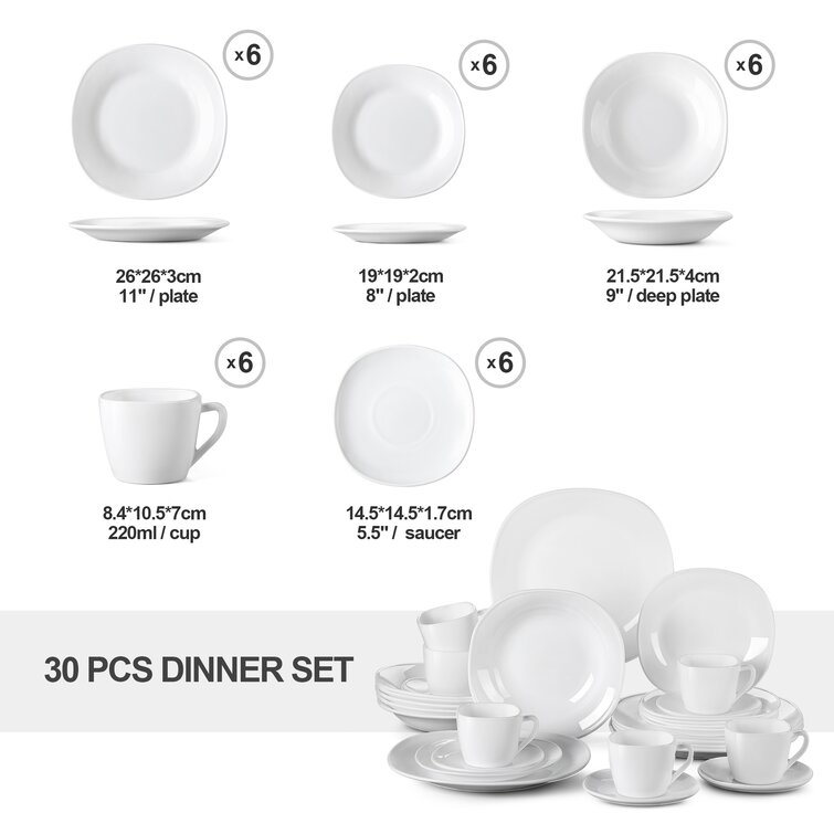 MALACASA Esmer 18 Piece Opal Glass Dinnerware Set(Service For 6