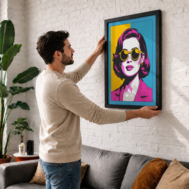Woman in Sunglasses Modern - Framed Print, Walnut, A4 - 29.7 x 21.0 cm