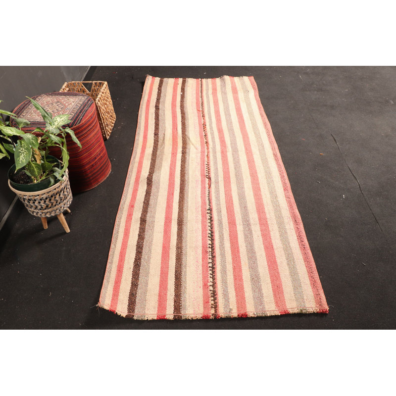 Kilim turc fabriqué à la main avec des rayures rétro, idéal pour un décor de style bohémien comme tapis décoratif