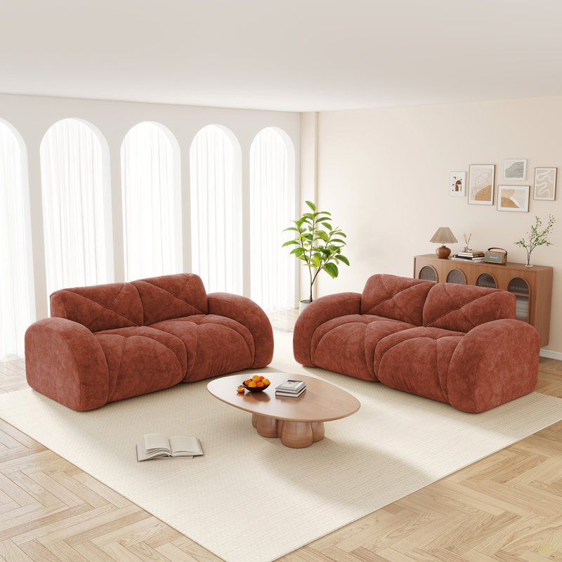 Ensemble de canapé 2 pièces Canapé confortable, ensemble de canapé 2 + 2 places, canapé à assise profonde, tissu de velours doux, fond en éponge haute densité 32D, aucun assemblage requis, ensemble de canapé moderne pour le salon