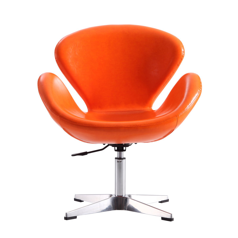 Estus Faux Leather Swivel Barrel Chair, Tangerine Faux Leather
