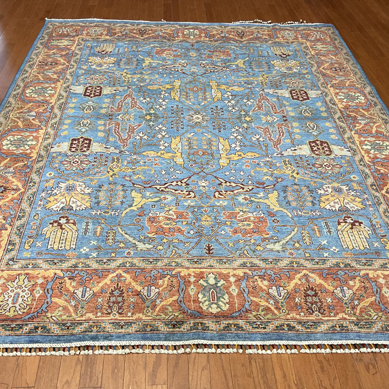 Tapis unique bleu / brun 8 pi 2 po x 9 pi 9 po One-of-a-Kind