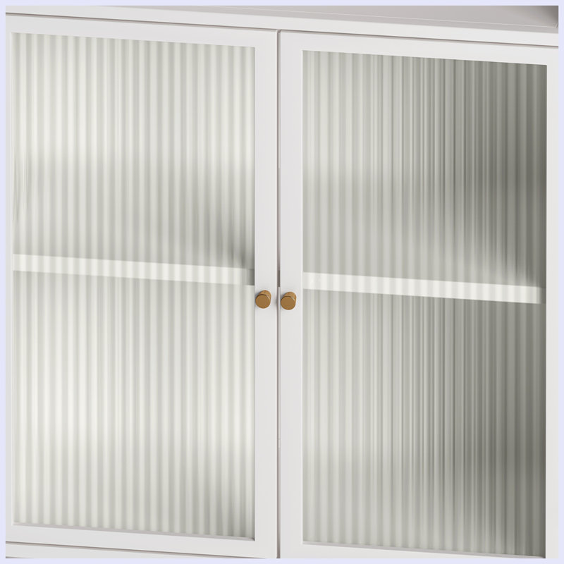 Modern Storage Sideborad Cabinet with Glass Door and Shelves for Kitchen, White