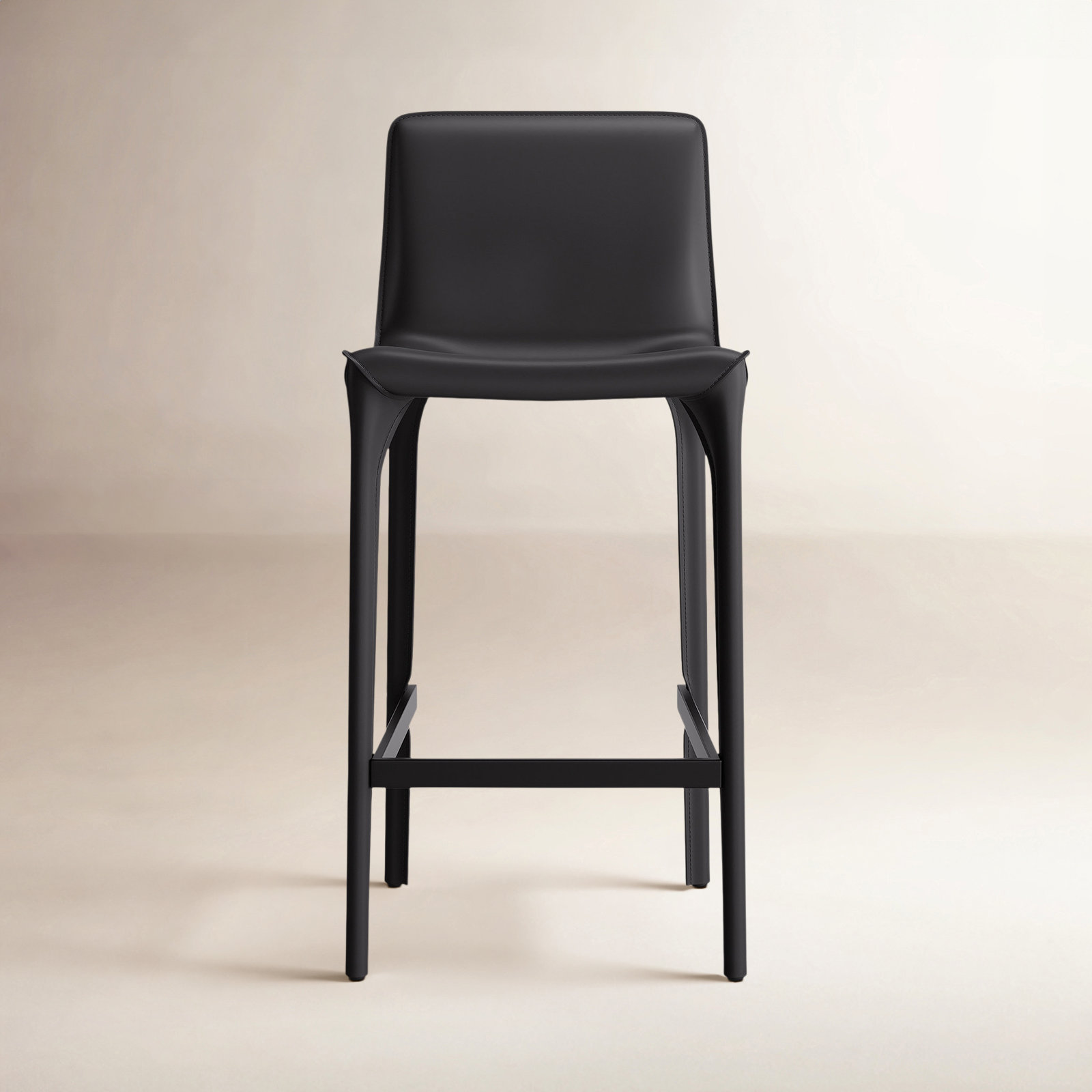 Vannes Vegan Leather Barstool, Black, 1