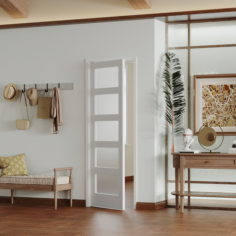 Porte intérieure standard à une porte et cinq panneaux en verre givré, sans quincaillerie, 32 po x 80 po