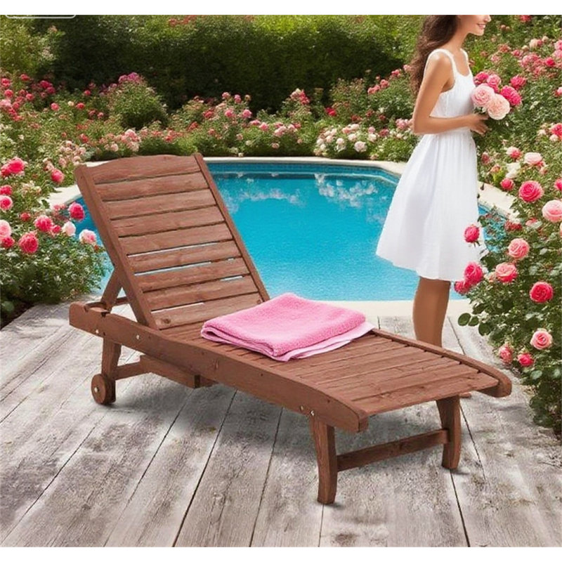 Chaise longue d'extérieur en bois, Brun