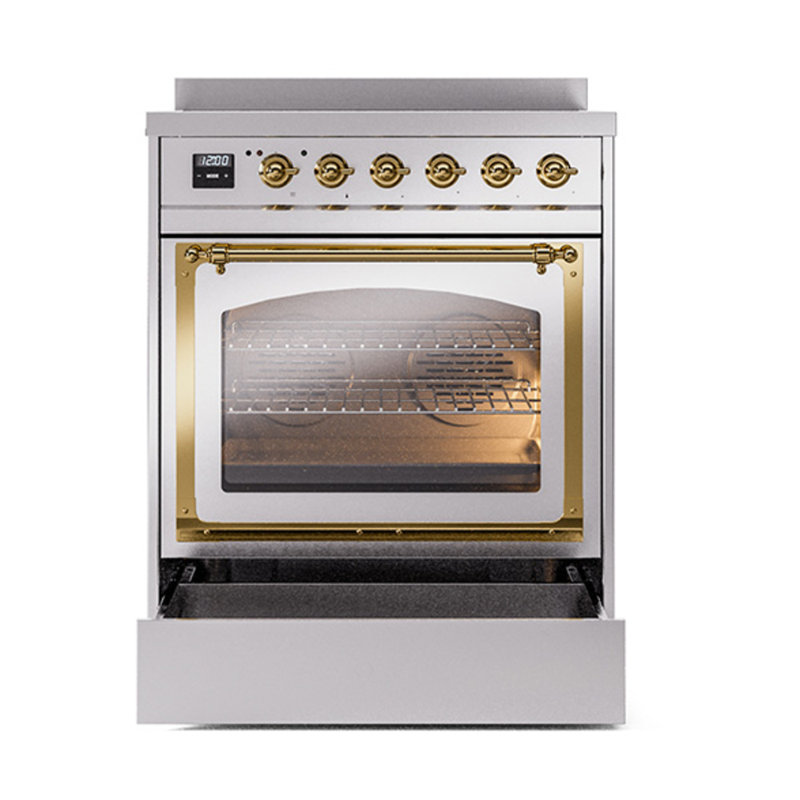 ILVE Nostalgie II Noblesse 30 in Induction Range, Stainless Steel/Brass