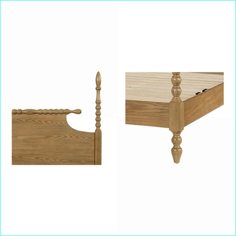 Structure de lit grand format en bois massif tourné en chêne brun clair pour chambre principale / chambre d'amis