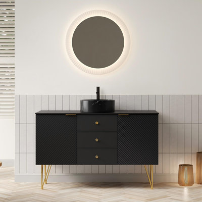 48" Freestanding Modern Black Bathroom Vanity With Gold Legs