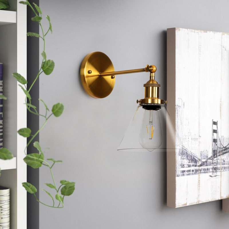 Lockett  1 - Light Glass Shade Classic Armed Wall Sconce, Gold