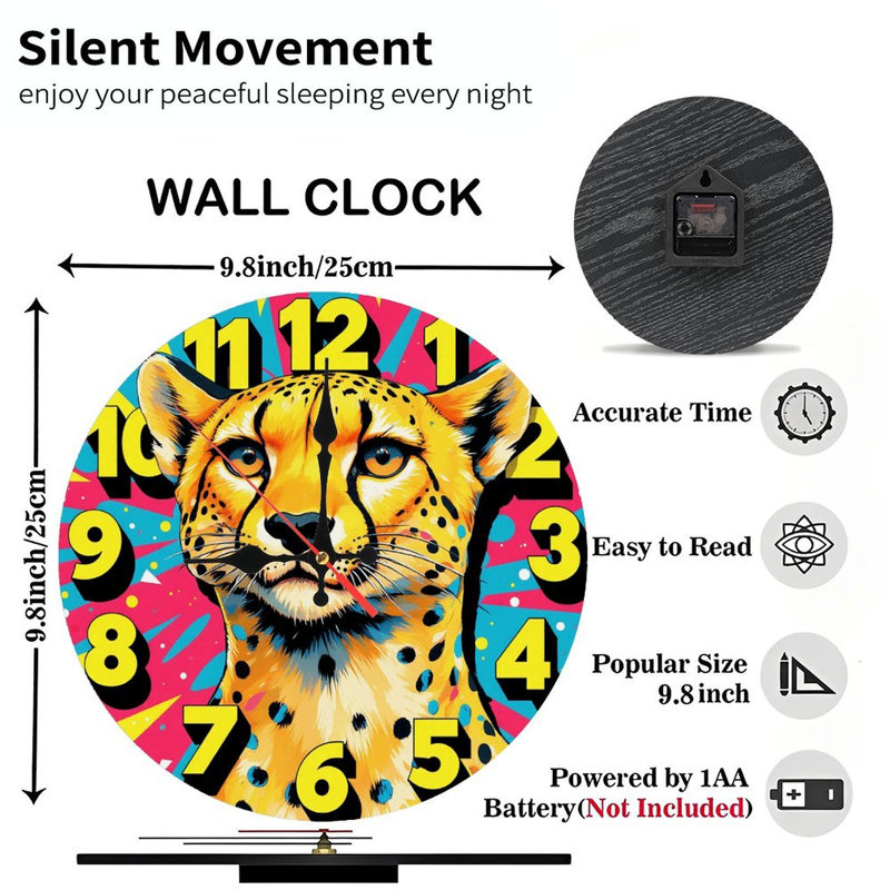 Colorful Cheetah Wall Clock Home Decor Design