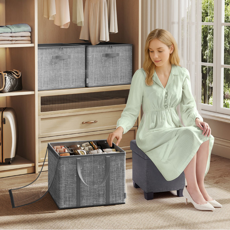 Range-chaussures pour placard, bac de rangement pour chaussures, 16 paires, avec poignées et couvercle transparent, Gris