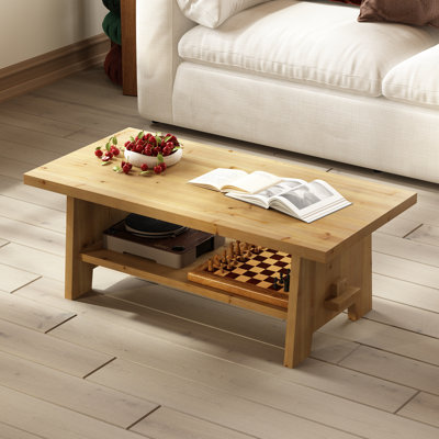 43.3'' Coffee Table with Solid Fir Wood Top Mortise Tenon Design