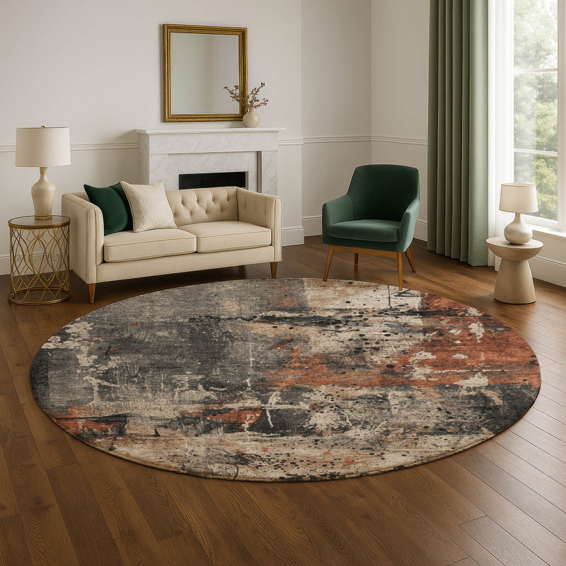 Premium Machine Washable Mayfield AMF1839 Abstract Rug, Round 8'