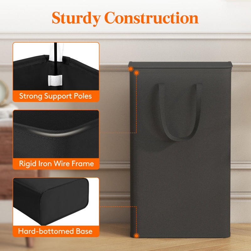 Fabric Laundry Hamper, 28.346" H x 8.661" W x 16.142" D, Black