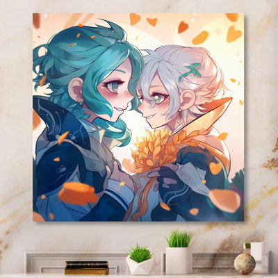 Couple d'anime amoureux, reproduction d'art sur toile