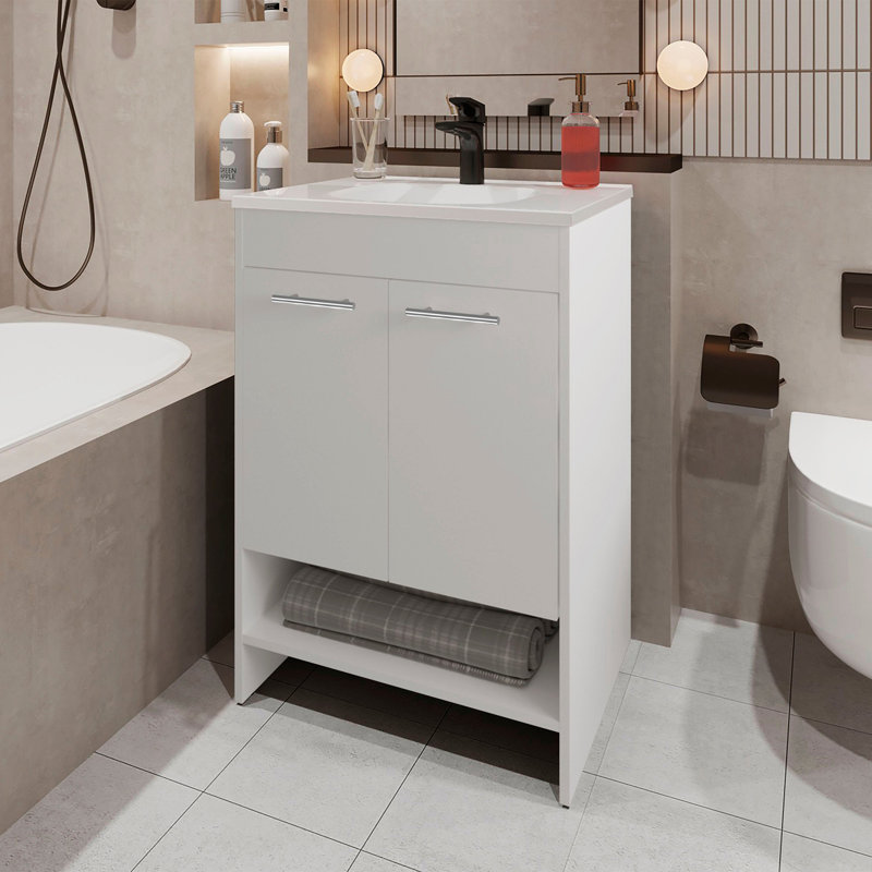 Meuble-lavabo 2 portes avec rangement ouvert, Blanc