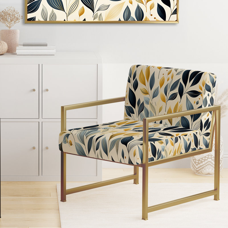 Chaise d'appoint rembourrée à motif floral Modern Modern Patterns, Doré