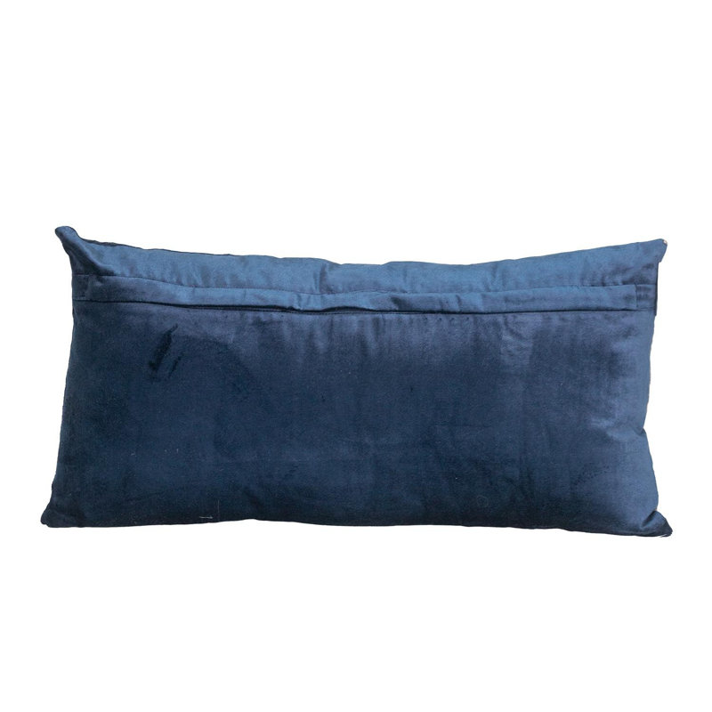 12" X 24" Gold Striped Velvet Throw Pillow, Beige/Blue