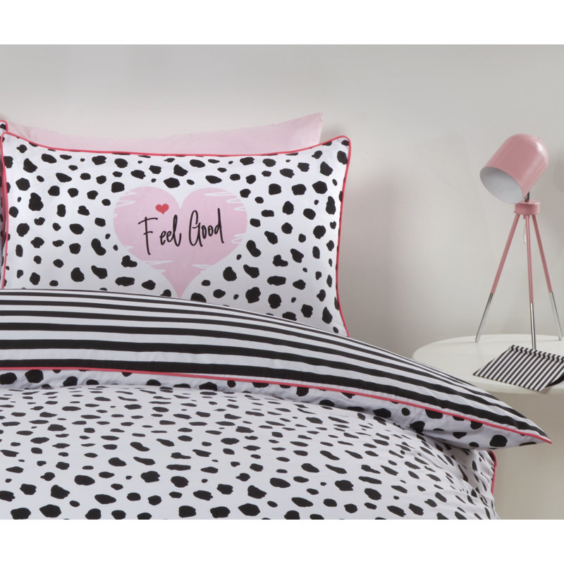 Cotton Blend Animal Print Duvet Cover with Pillowcases, Kingsize Duvet Cover + 2 Standard Pillowcases, Black
