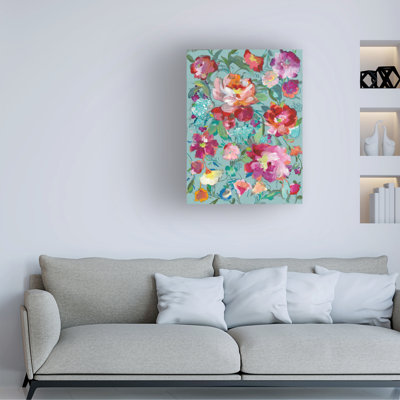 Bolog Danhui Nai Bright Floral Medley Turquoise Canvas Art
