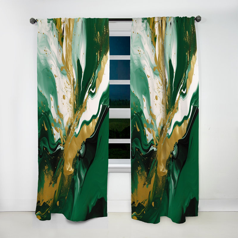 Vert et or liquide Magic II - rideau abstrait en velours - 1 panneau, L 52 po x L 108 po