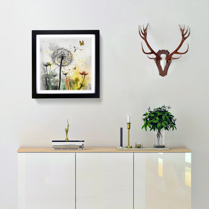 Dandelion Splatter Art - Framed Print, Black