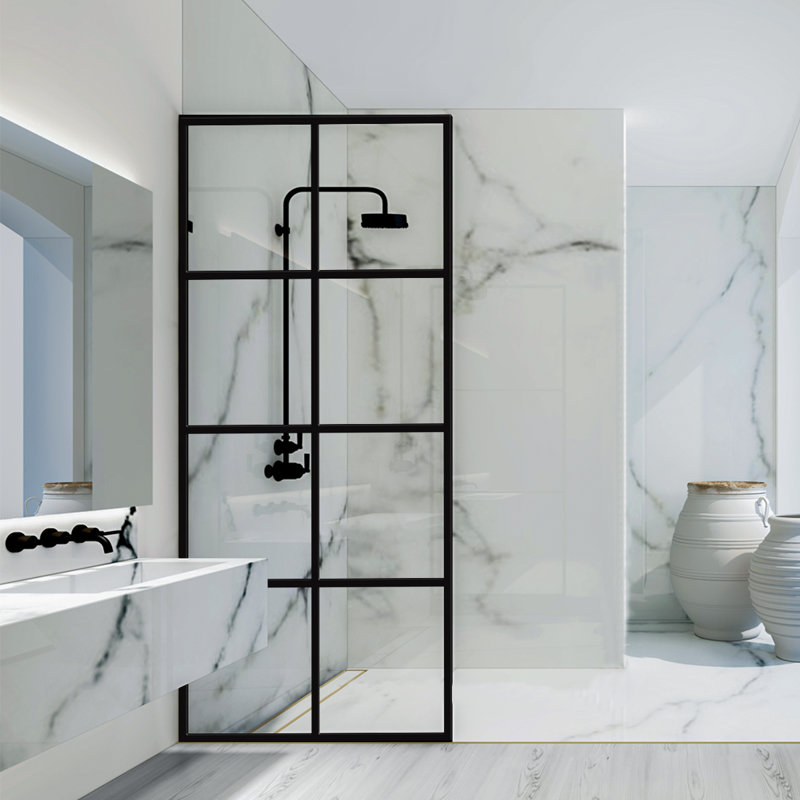 Madeira 36'' - 36'' W x 76'' H Framed Fixed Glass Panel with Clear Glass