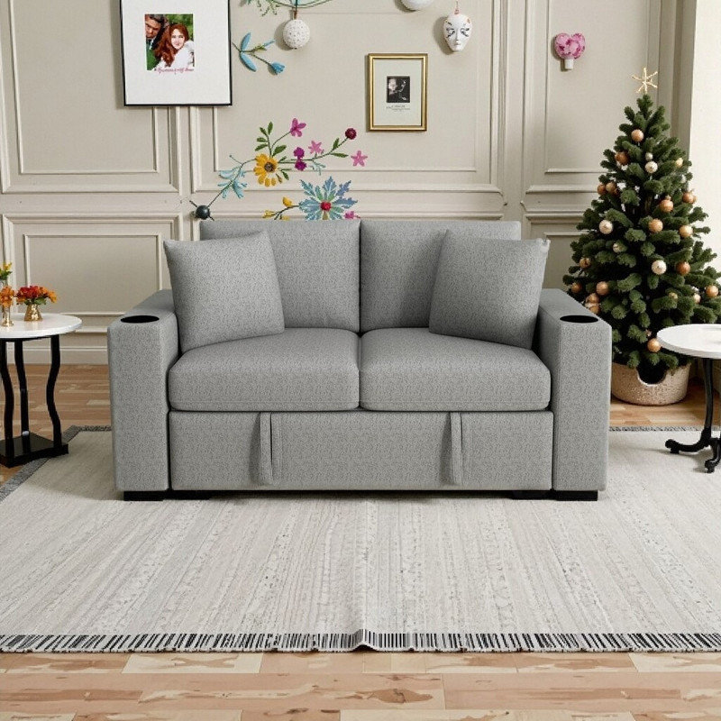 Canapé-lit convertible de 60,6 po de largeur à 2 places avec mécanisme coulissant en chenille, Gris