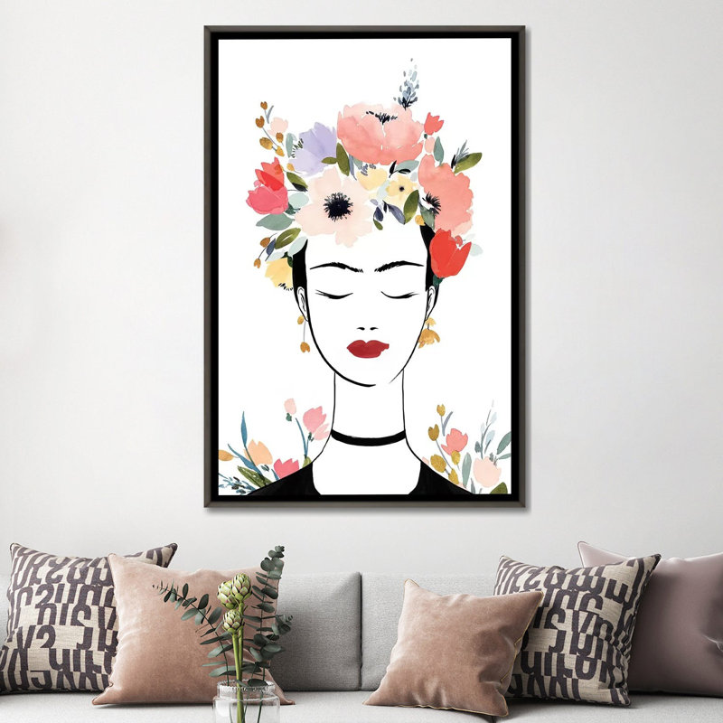 «Flower Crown Frida I» par Isabelle Z - impression d'art graphique, H 60 po x l 40po x P 1,5 po, Aucun mat
