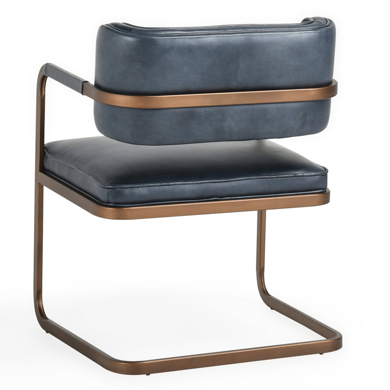 Chaise en cuir Fonda, Bleu / cuivre