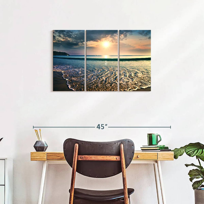 Grand coucher de soleil sur toile 3 pièces, H 20 po x l 33 po x P 1,25 po