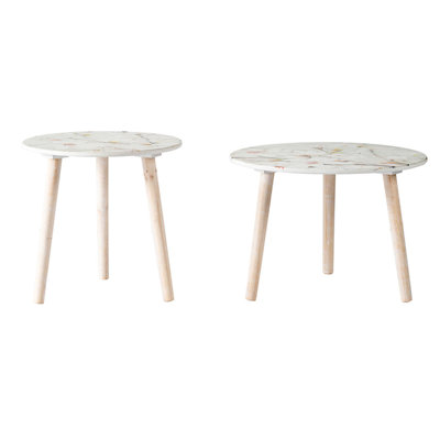 Table d'appoint inspirée de la nature 2 - blanc avec des plateaux peints floraux, rehaussez votre chambre à coucher de style maison, salon, vestibule de 2 tables nature blanches, démarquez-vous