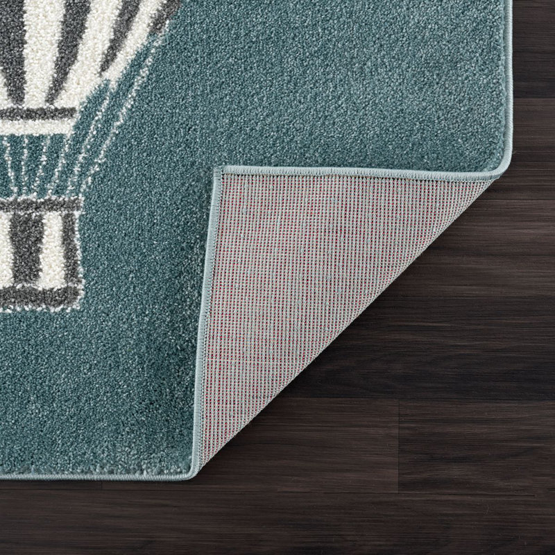 Tapis contemporain à montgolfière bleu Laridakas KID110A, Rectangle 5 pi 3 po x 7 pi 6 po
