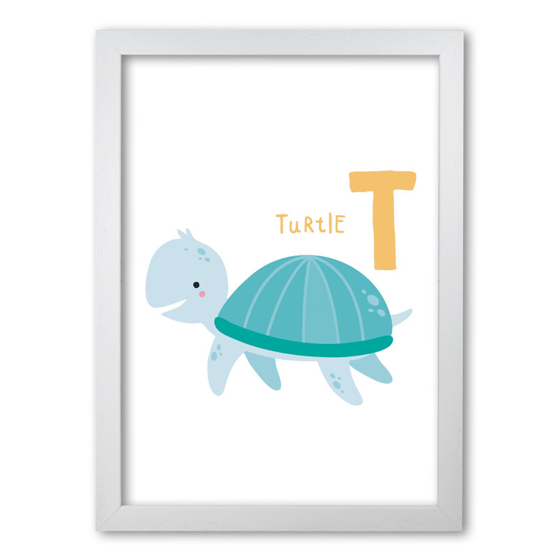 Alphabet Animals, T Is For Turtle - Print, 42 cm H x 30 cm W x 5 cm D, White Grain Frame